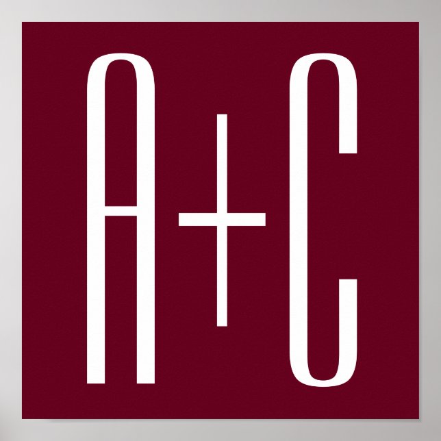 Poster Iniciais de Casais simples | Branca e Borgonha (Frente)