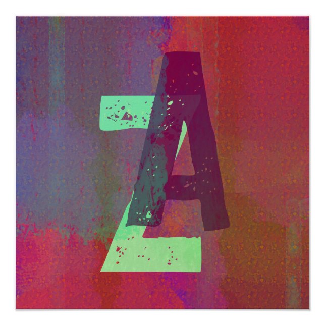 Pôster Iniciais de Monograma Grunge Funk Roxo Verde Arte (Frente)