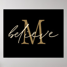 Iniciais Monograma Dourado Believe Preto