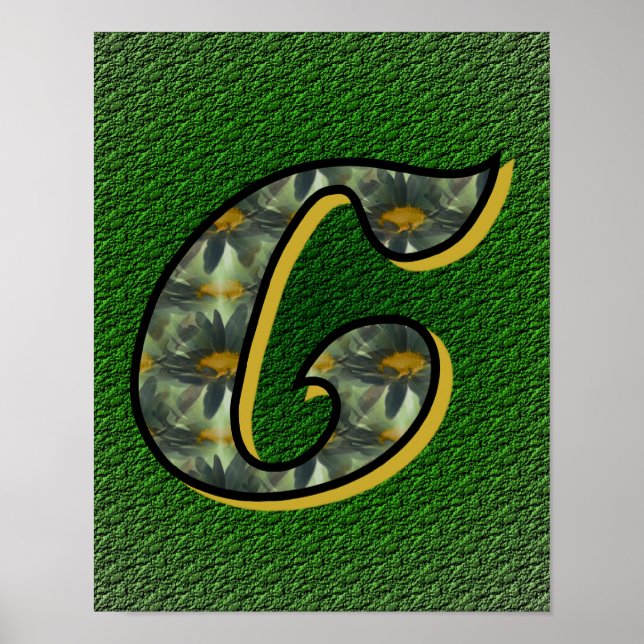 Poster inicial de margaridas pretas C monogramas (Frente)