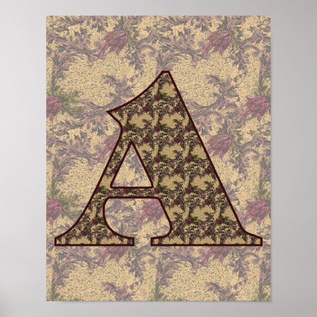 Poster Inicial de Monograma A Floral Vintage Elegante (Frente)