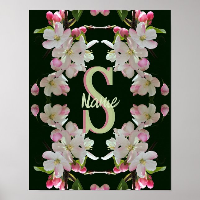 Poster Inicial de Monograma Personalizado Nome Flores de  (Frente)