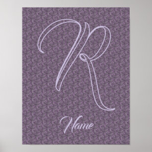 Poster Inicial de Nome Monograma Personalizado Floral Rox