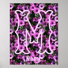 Poster Inicial de Nome Monograma Personalizado Margaridas