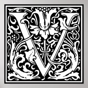 Pôster Inicial medieval do vintage do monograma da letra