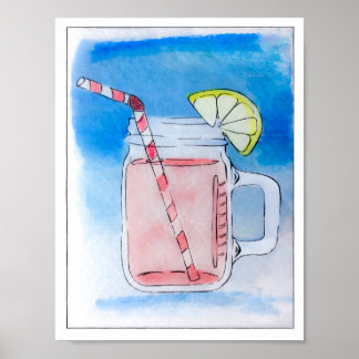 Poster Ink Lemonade Mason Jar Watercolor