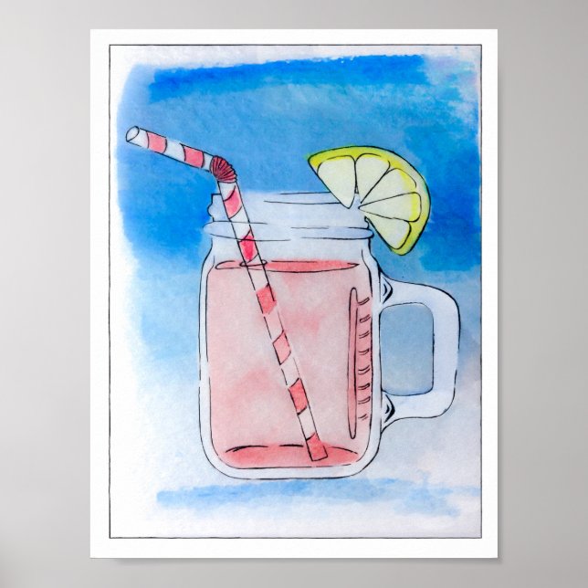 Poster Ink Lemonade Mason Jar Watercolor (Frente)
