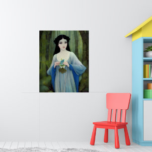 Poster Ink Wash Ilustração de Linda Mulher em Florestas