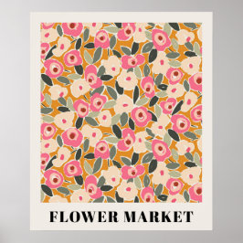 Poster Inky Floral Flower Market Pattern- Sunlit Meadow