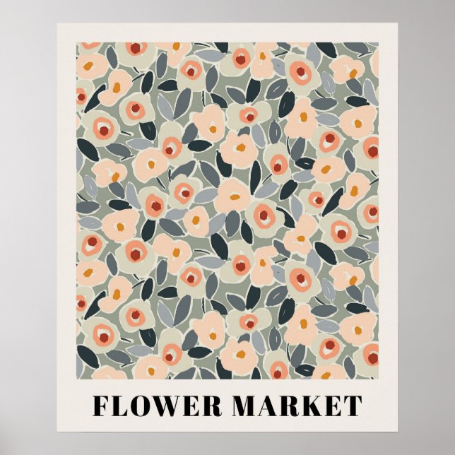 Poster Inky Floral Flower Market Pattern- Sunlit Meadow (Frente)