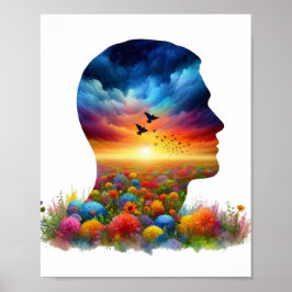 Poster Inner Journey: Vibrant Sunset Wildflower Mindscape
