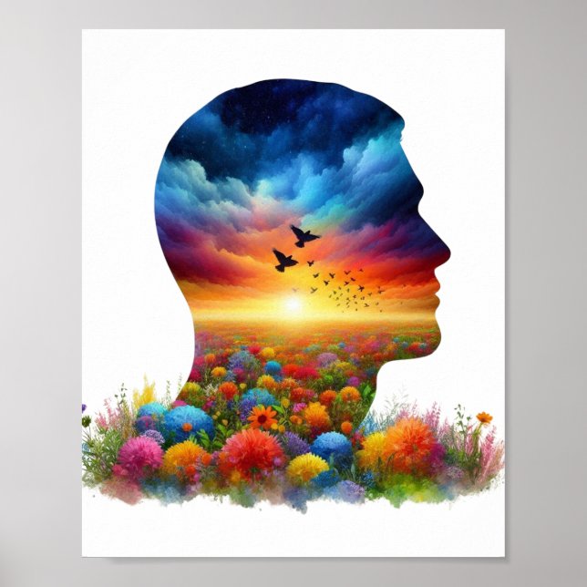 Poster Inner Journey: Vibrant Sunset Wildflower Mindscape (Frente)