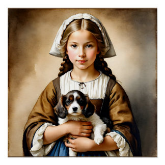 Pôster “Inocência Abastada” “Cornelia" Garota Com Cachorr