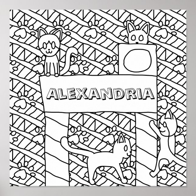 Poster Inserir a Página de Coloração de Cat Name (Frente)