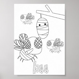 Poster Insetos Abelhas para Colorir Fofos