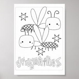 Poster Insetos de Colorir Fofos Libélulas