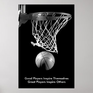 Pôster Inspiração Cotação de Basquete Preto e Branco