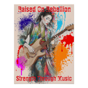 Pôster Inspiração de Arte Guitarista de Mulher Japonesa P