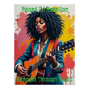 Pôster Inspiração de Arte Guitarista de Mulher Negra Pers
