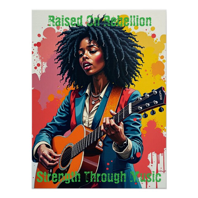 Pôster Inspiração de Arte Guitarista de Mulher Negra Pers (Frente)