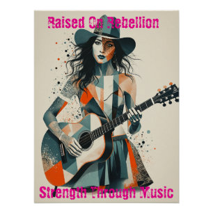 Pôster Inspiração de Arte Guitarrista de Menina de País P
