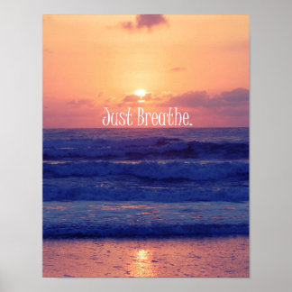 Pôster Inspiração Respira o pôr do sol do oceano