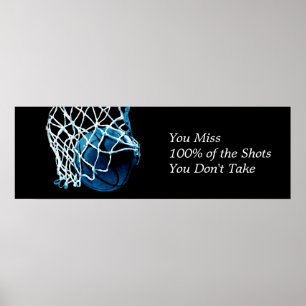 Poster inspirador do preto azul do basquetebol das