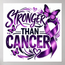 Poster Inspirador Mais Forte que o Câncer – Roxo