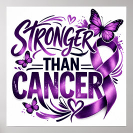 Poster Inspirador Mais Forte que o Câncer – Roxo