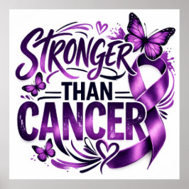 Poster Inspirador Mais Forte que o Câncer – Roxo