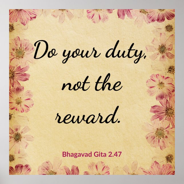 Poster Inspirational Beige Pink Gita Quote Art Print (Frente)