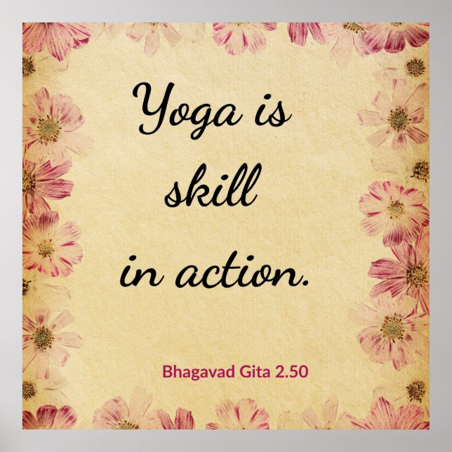 Poster Inspirational Beige Pink Gita Yoga Quote Floral  (Frente)