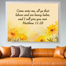 Poster Inspirational Matthew 11:28 Yellow Floral