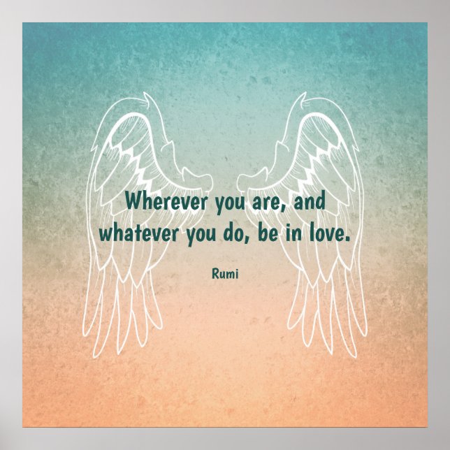 Poster Inspirational Motivational Rumi Quote Angel Wings (Frente)