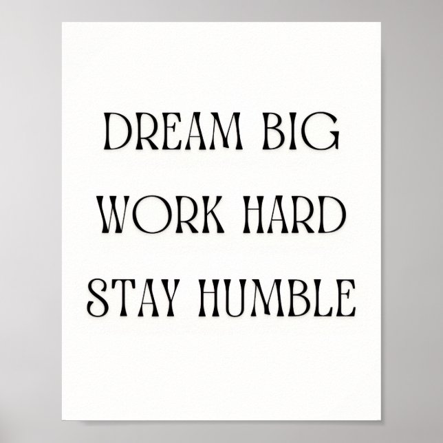 Poster Inspirational Quote Wall Art - Dream Big Work Hard (Frente)