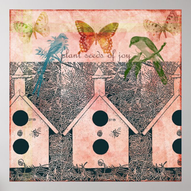 Pôster Inspired Birds with Bird Houses (Frente)