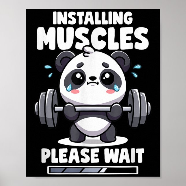 Poster Instale Músculos Aguarde Panda Levantando Gym Q (Frente)