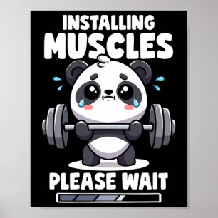 Poster Instale Músculos Aguarde Panda Levantando Gym Q