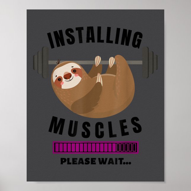 Poster Installing Muscles Sloth Weight Lifting Fitness Mo (Frente)