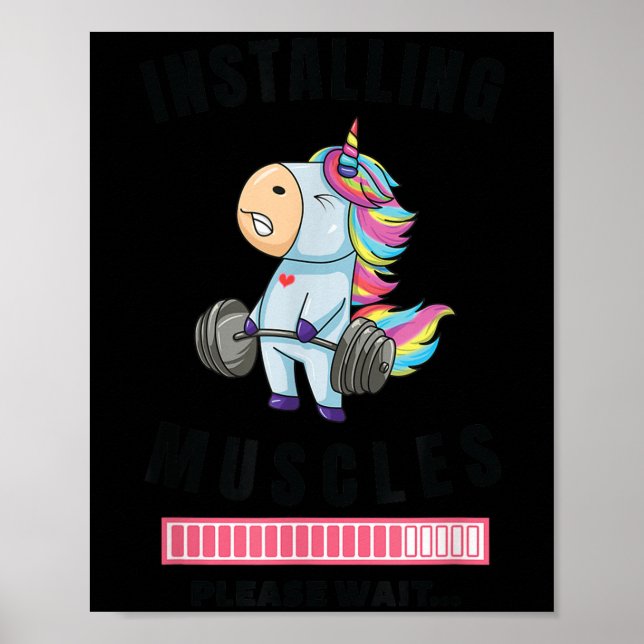 Poster Installing Muscles Unicorn Weight Lifting Fitness  (Frente)