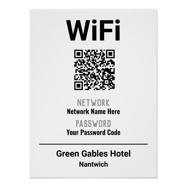 Pôster Instruções de WiFi com Código QR (Frente)