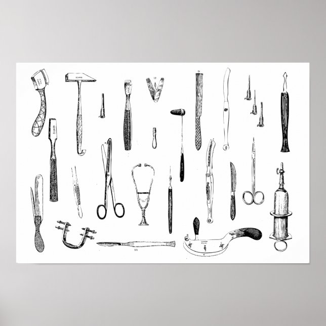 Pôster Instrumentos médicos antigos (Frente)