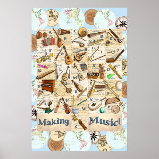 Poster Instrumentos Musicais Alfabeto Internacional