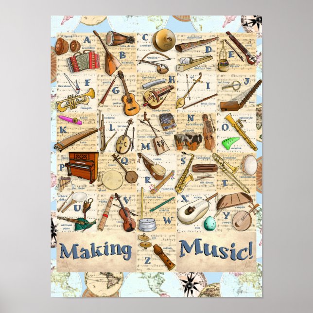 Poster Instrumentos Musicais Alfabeto Internacional (Frente)