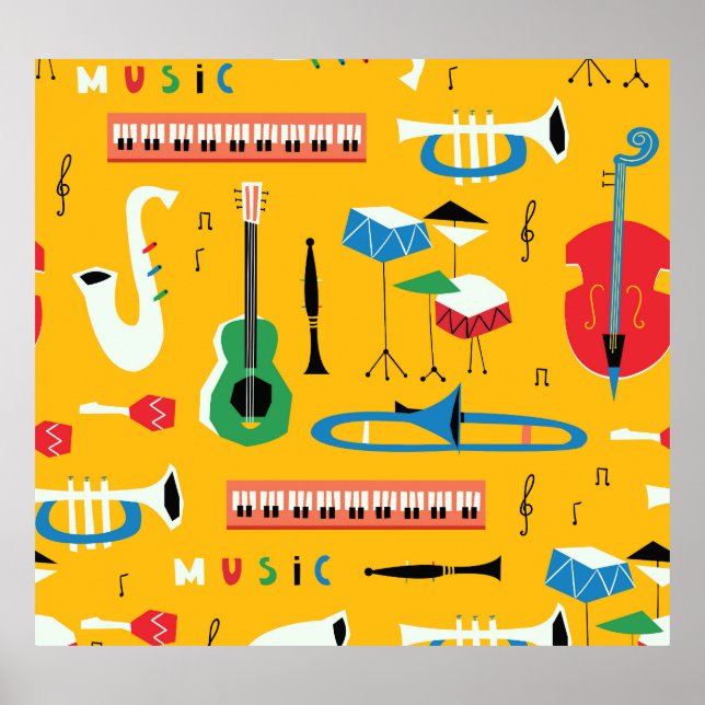 Poster Instrumentos Musicais: Meio século Amarelo (Frente)