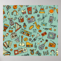 Instrumentos musicais, padrão de esboço vintage.