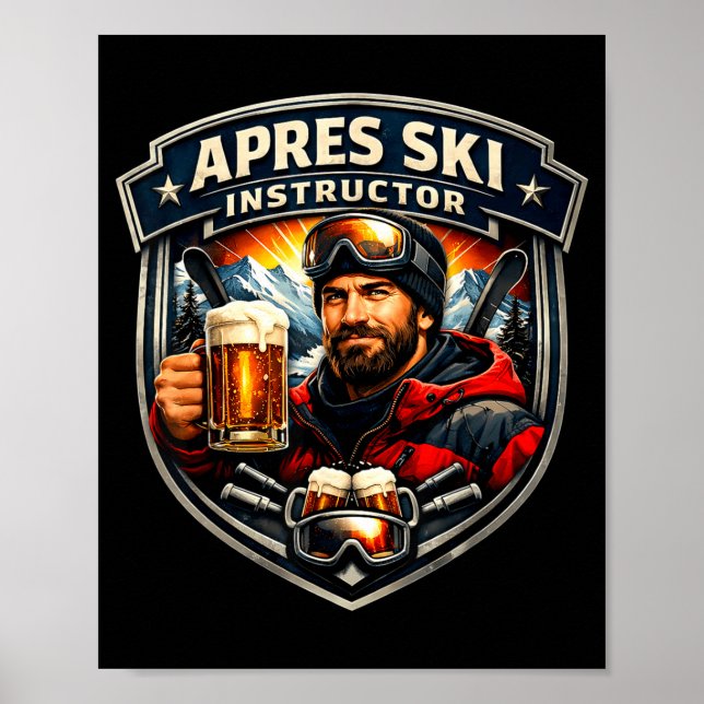 Poster Instrutor de après ski divertido professor de esqu (Frente)