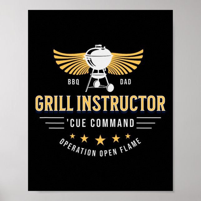 Poster Instrutor de Churrasco Pai Bbq – sinal de Comando  (Frente)