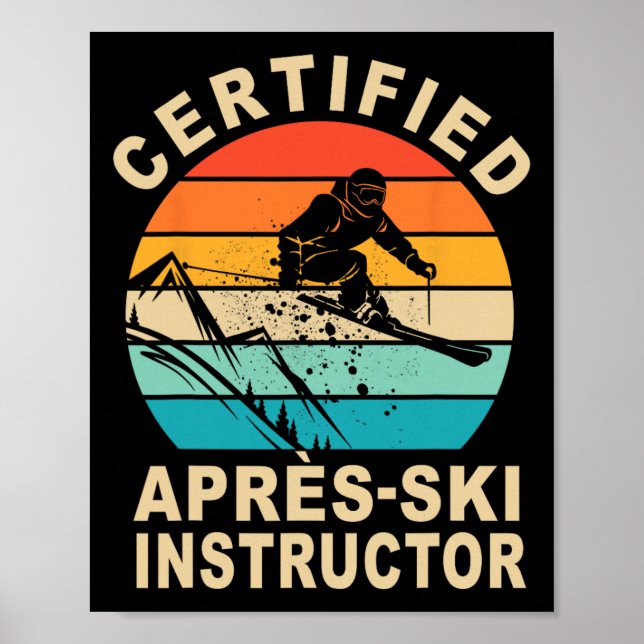 Poster Instrutor de Esqui Apres-ski Certificado Esquiando (Frente)