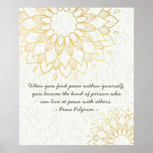 Poster Instrutor de Meditação Yoga Dourado Flores Mandala (Frente)